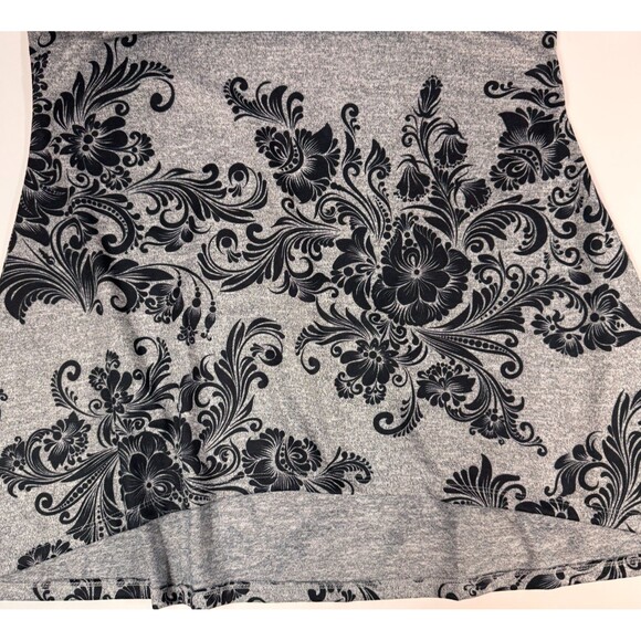 NWT Indigo Soul Floral Scroll Print Cowl Neck Grey Tunic Womens L Stretch Hi-Lo - Picture 14 of 16